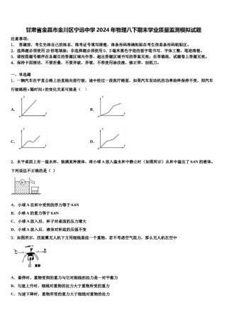甘肃省金昌市金川区宁远中学2024年物理八下期末学业质量监测模拟试题含解析.doc