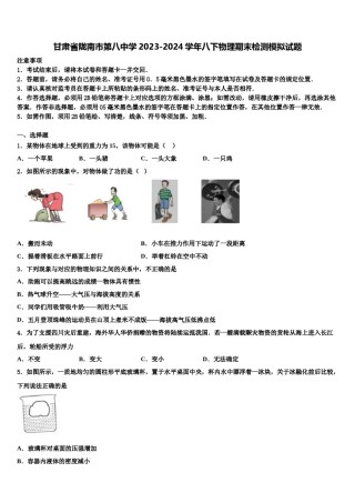 甘肃省陇南市第八中学2023-2024学年八下物理期末检测模拟试题含解析.doc