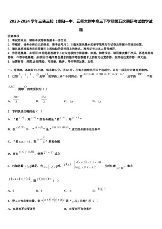 2023-2024学年三省三校（贵阳一中，云师大附中高三下学期第五次调研考试数学试题含解析.doc