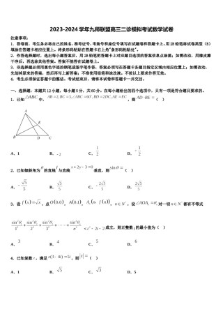 2023-2024学年九师联盟高三二诊模拟考试数学试卷含解析.doc