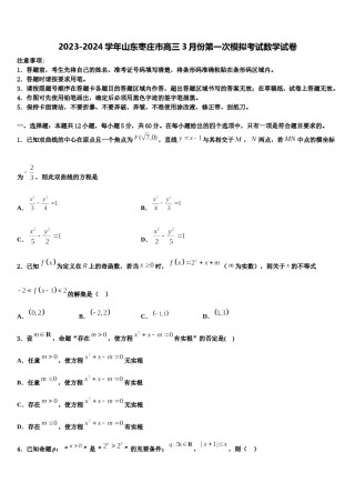 2023-2024学年山东枣庄市高三3月份第一次模拟考试数学试卷含解析.doc