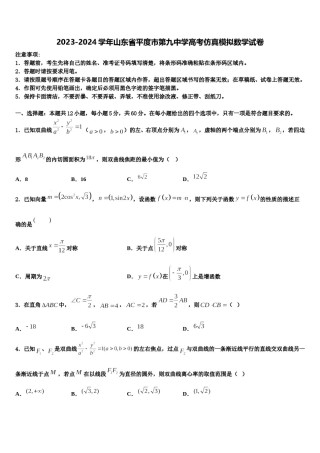 2023-2024学年山东省平度市第九中学高考仿真模拟数学试卷含解析.doc