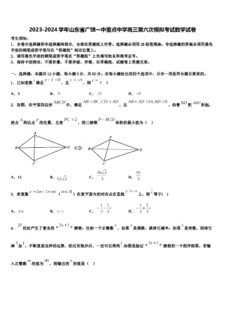 2023-2024学年山东省广饶一中重点中学高三第六次模拟考试数学试卷含解析.doc