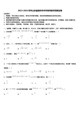 2023-2024学年山东省德州市中学高考数学四模试卷含解析.doc
