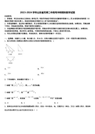 2023-2024学年山东省无棣二中高考冲刺模拟数学试题含解析.doc