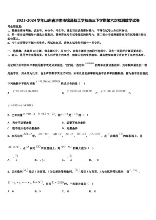 2023-2024学年山东省济南市锦泽技工学校高三下学期第六次检测数学试卷含解析.doc