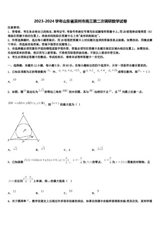 2023-2024学年山东省滨州市高三第二次调研数学试卷含解析.doc