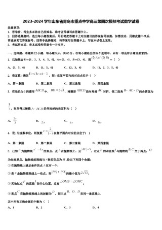 2023-2024学年山东省青岛市重点中学高三第四次模拟考试数学试卷含解析.doc