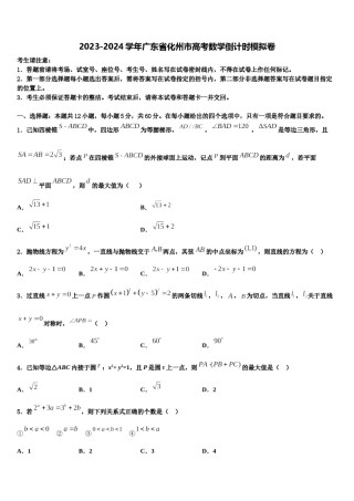 2023-2024学年广东省化州市高考数学倒计时模拟卷含解析.doc