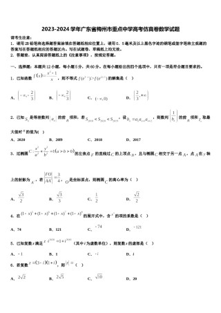 2023-2024学年广东省梅州市重点中学高考仿真卷数学试题含解析.doc