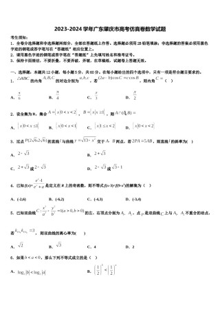 2023-2024学年广东肇庆市高考仿真卷数学试题含解析.doc