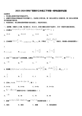 2023-2024学年广西南宁三中高三下学期一模考试数学试题含解析.doc