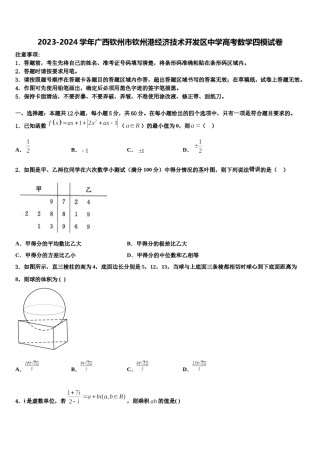 2023-2024学年广西钦州市钦州港经济技术开发区中学高考数学四模试卷含解析.doc