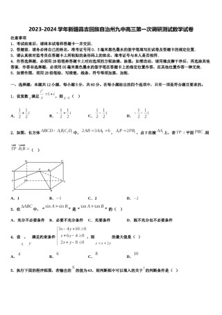 2023-2024学年新疆昌吉回族自治州九中高三第一次调研测试数学试卷含解析.doc