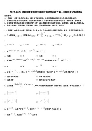 2023-2024学年河南省鹤壁市淇滨区鹤壁高中高三第一次模拟考试数学试卷含解析.doc