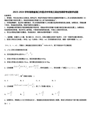 2023-2024学年海南省海口市重点中学高三适应性调研考试数学试题含解析.doc