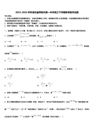 2023-2024学年湖北省枣阳市第一中学高三下学期联考数学试题含解析.doc