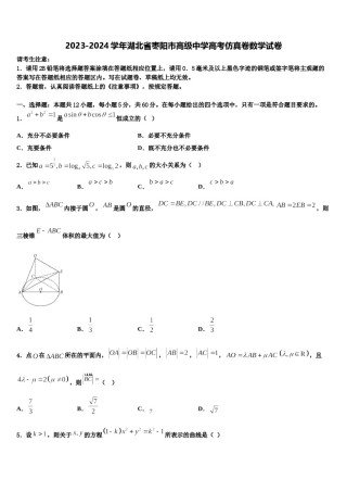 2023-2024学年湖北省枣阳市高级中学高考仿真卷数学试卷含解析.doc