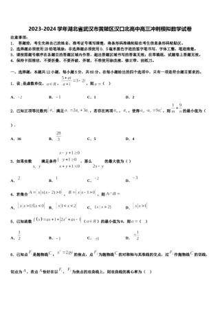 2023-2024学年湖北省武汉市黄陂区汉口北高中高三冲刺模拟数学试卷含解析.doc