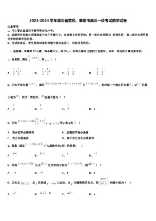 2023-2024学年湖北省黄冈、襄阳市高三一诊考试数学试卷含解析.doc
