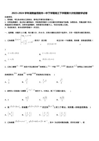 2023-2024学年湖南省岳阳市一中下学期高三下学期第六次检测数学试卷含解析.doc
