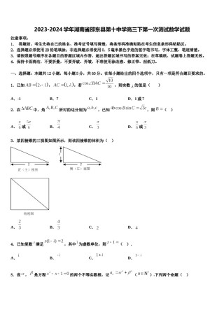 2023-2024学年湖南省邵东县第十中学高三下第一次测试数学试题含解析.doc