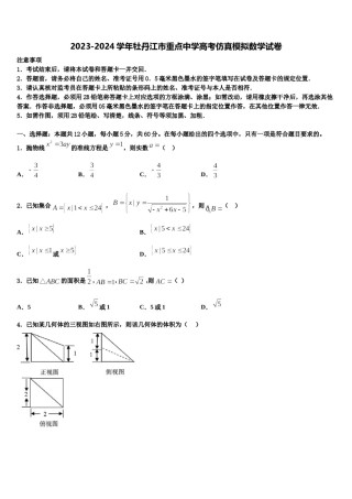 2023-2024学年牡丹江市重点中学高考仿真模拟数学试卷含解析.doc