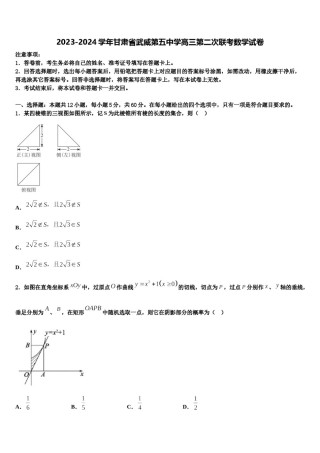 2023-2024学年甘肃省武威第五中学高三第二次联考数学试卷含解析.doc