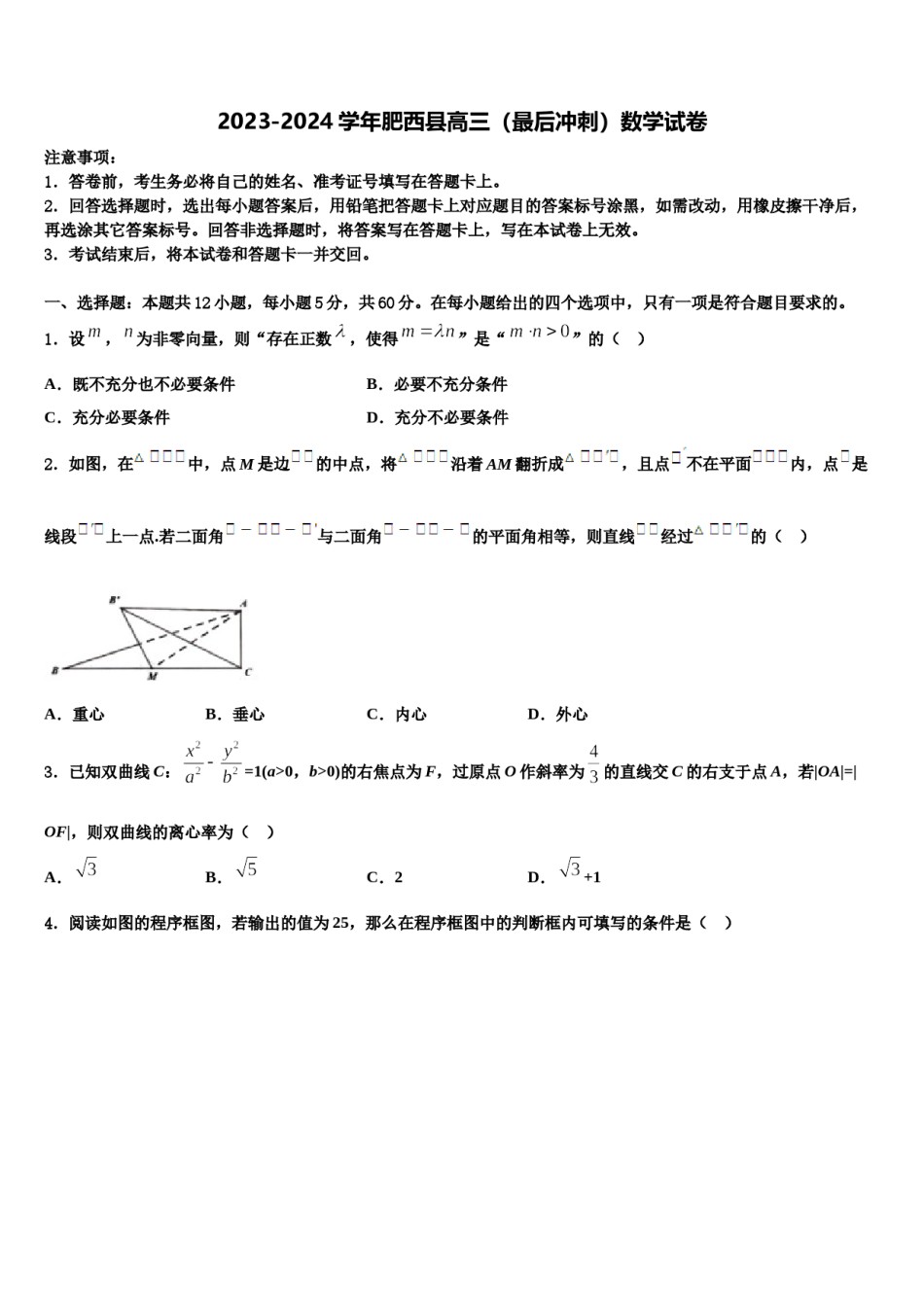 2023-2024学年肥西县高三（最后冲刺）数学试卷含解析.doc_第1页