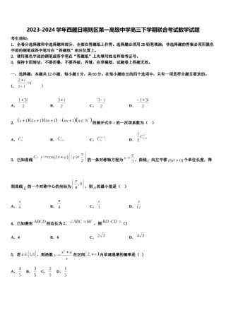 2023-2024学年西藏日喀则区第一高级中学高三下学期联合考试数学试题含解析.doc