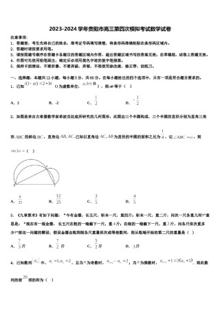 2023-2024学年贵阳市高三第四次模拟考试数学试卷含解析.doc