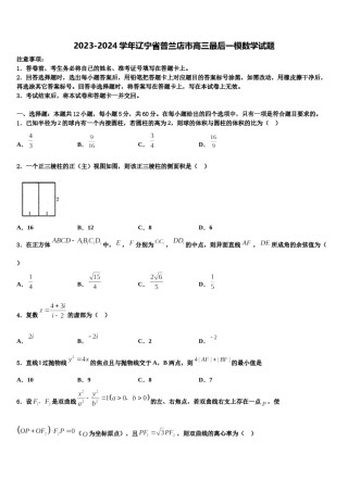 2023-2024学年辽宁省普兰店市高三最后一模数学试题含解析.doc