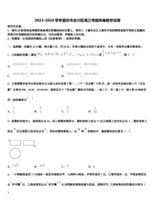2023-2024学年重庆市合川区高三考前热身数学试卷含解析.doc