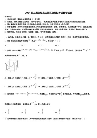 2024届三湘名校高三第五次模拟考试数学试卷含解析.doc
