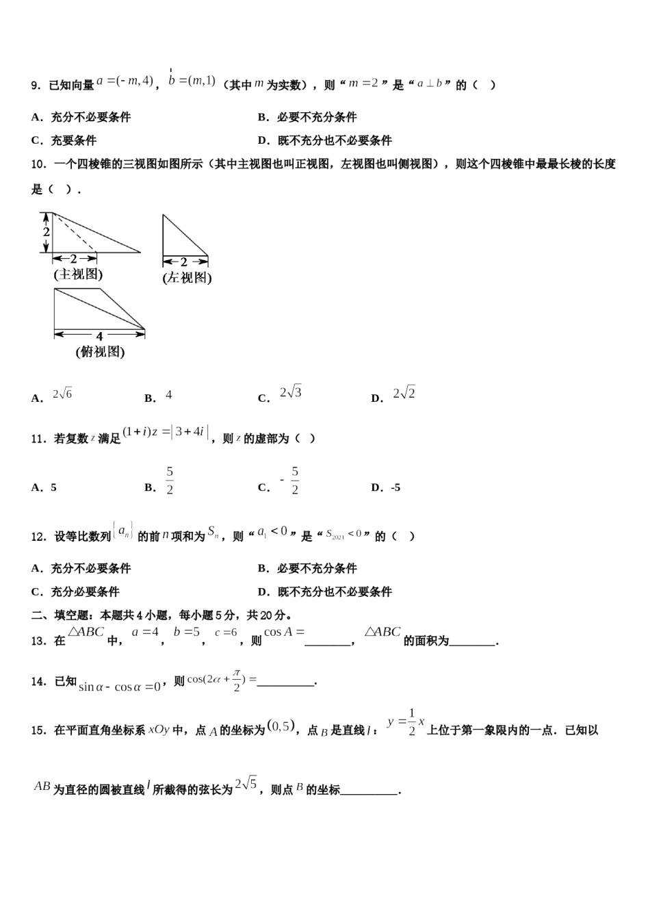 2024届上海市五十四中高三下学期联合考试数学试题含解析.doc_第3页