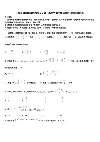 2024届云南省昭通市大关县一中高三第二次诊断性检测数学试卷含解析.doc