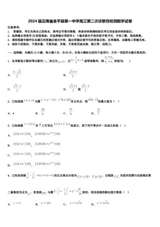 2024届云南省金平县第一中学高三第二次诊断性检测数学试卷含解析.doc