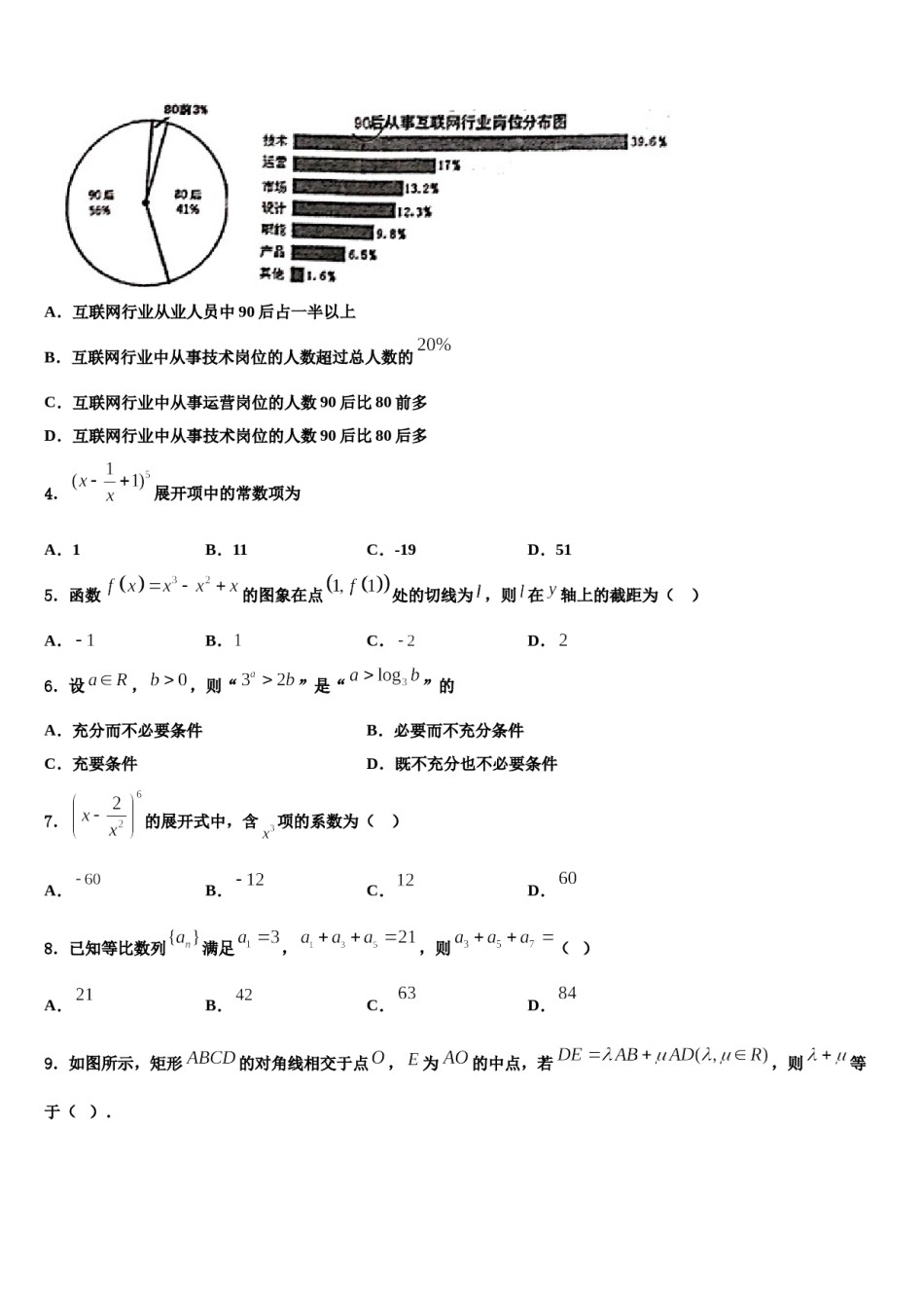 2024届内蒙古呼和浩特市土默特左旗第一中学高三一诊考试数学试卷含解析.doc_第2页