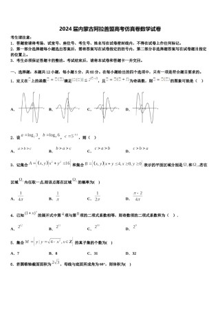 2024届内蒙古阿拉善盟高考仿真卷数学试卷含解析.doc