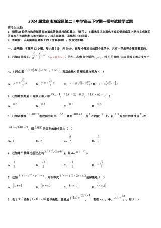 2024届北京市海淀区第二十中学高三下学期一模考试数学试题含解析.doc