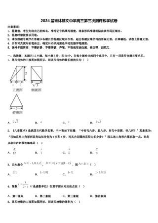 2024届吉林毓文中学高三第三次测评数学试卷含解析.doc