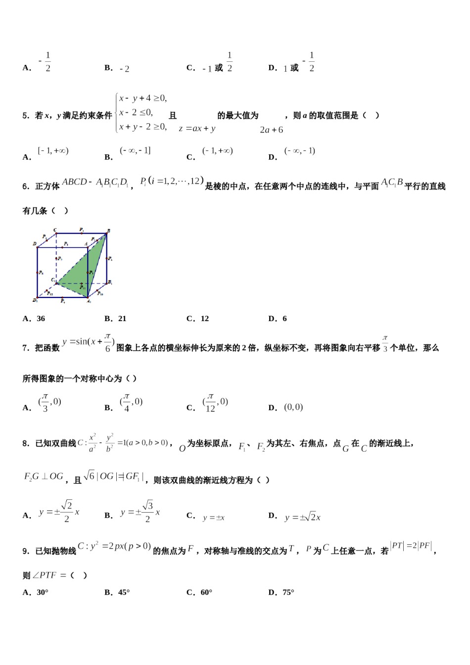 2024届嘉峪关市重点中学高考数学必刷试卷含解析.doc_第2页