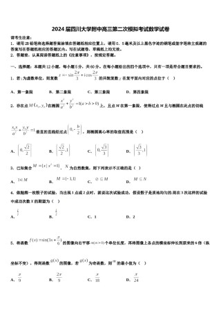 2024届四川大学附中高三第二次模拟考试数学试卷含解析.doc