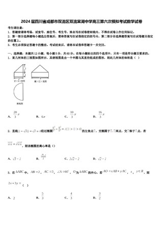 2024届四川省成都市双流区双流棠湖中学高三第六次模拟考试数学试卷含解析.doc