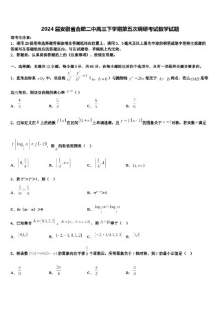 2024届安徽省合肥二中高三下学期第五次调研考试数学试题含解析.doc
