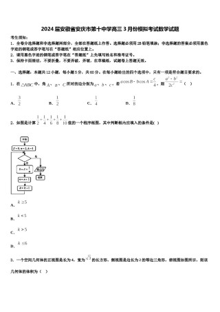 2024届安徽省安庆市第十中学高三3月份模拟考试数学试题含解析.doc