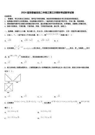 2024届安徽省定远二中高三第三次模拟考试数学试卷含解析.doc