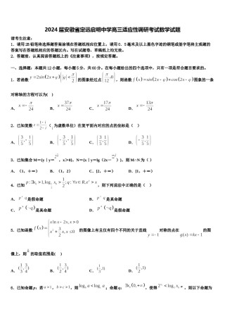 2024届安徽省定远启明中学高三适应性调研考试数学试题含解析.doc
