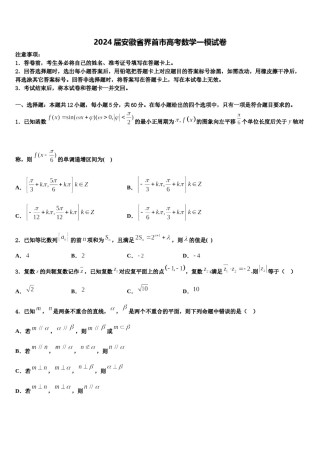 2024届安徽省界首市高考数学一模试卷含解析.doc