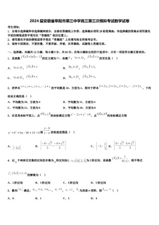 2024届安徽省阜阳市第三中学高三第三次模拟考试数学试卷含解析.doc